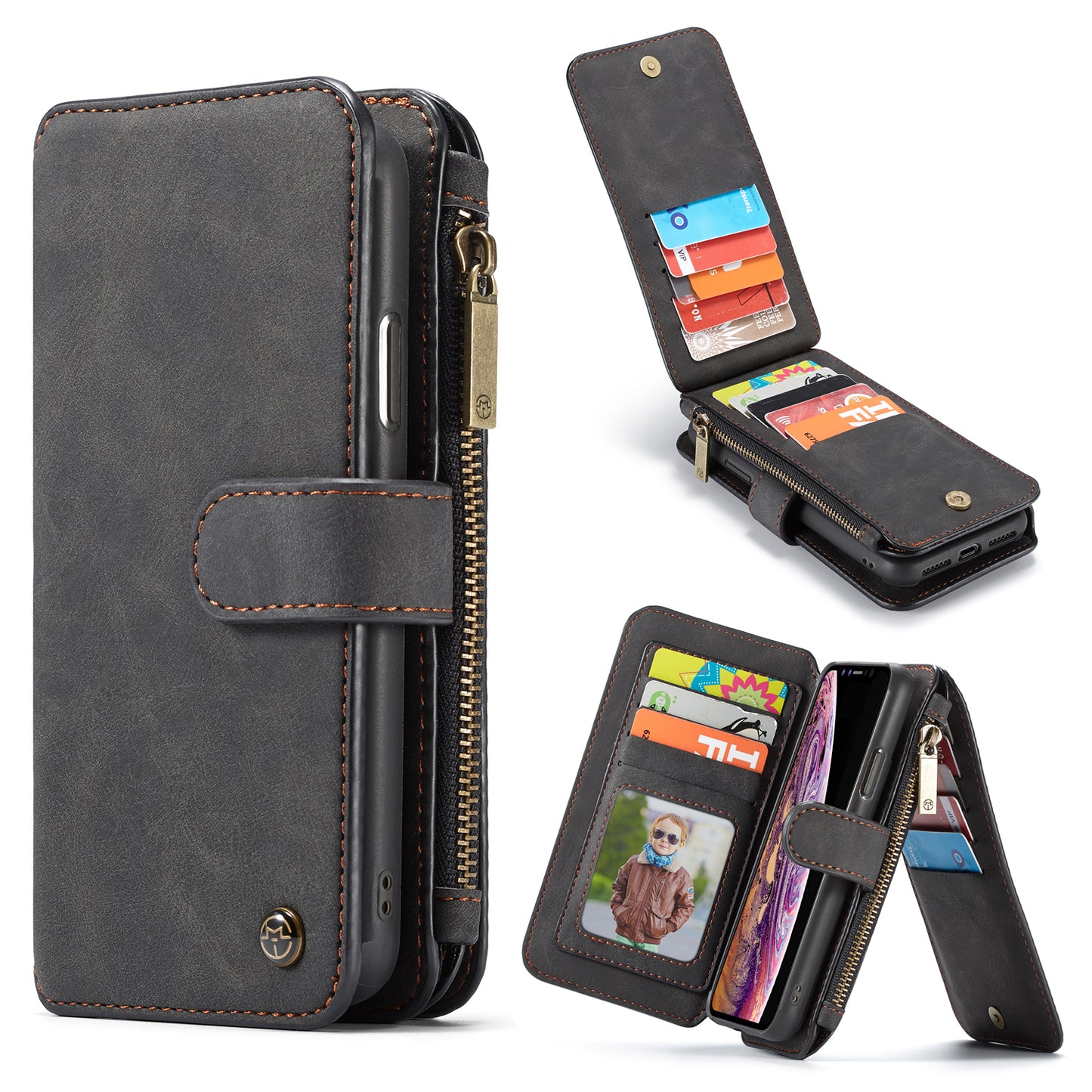 Multi-function Card Holder Retro Leather iPhone XR Case Detachable