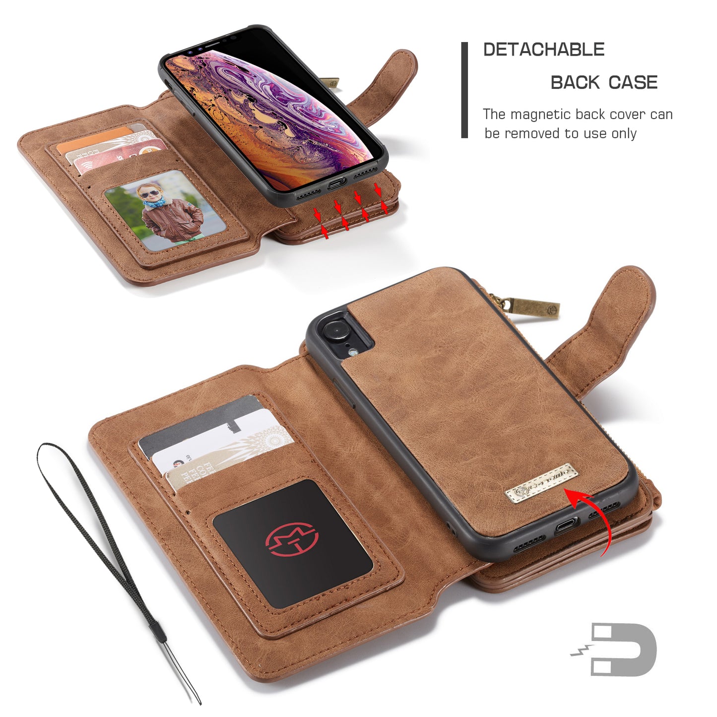 Multi-function Card Holder Retro Leather iPhone XR Case Detachable