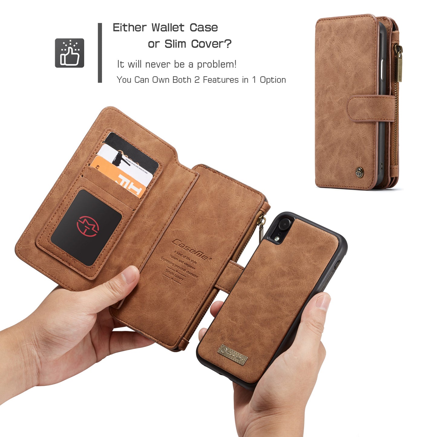 Multi-function Card Holder Retro Leather iPhone XR Case Detachable