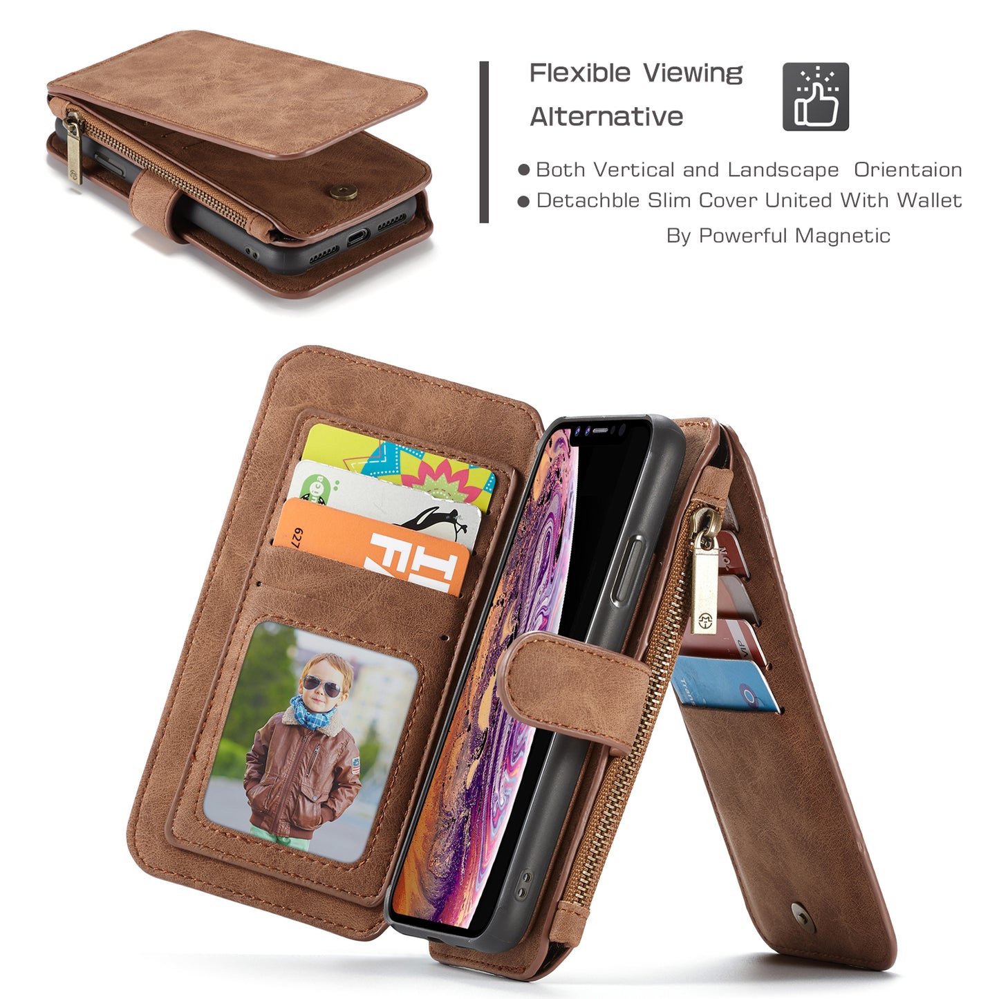 Multi-function Card Holder Retro Leather iPhone XR Case Detachable