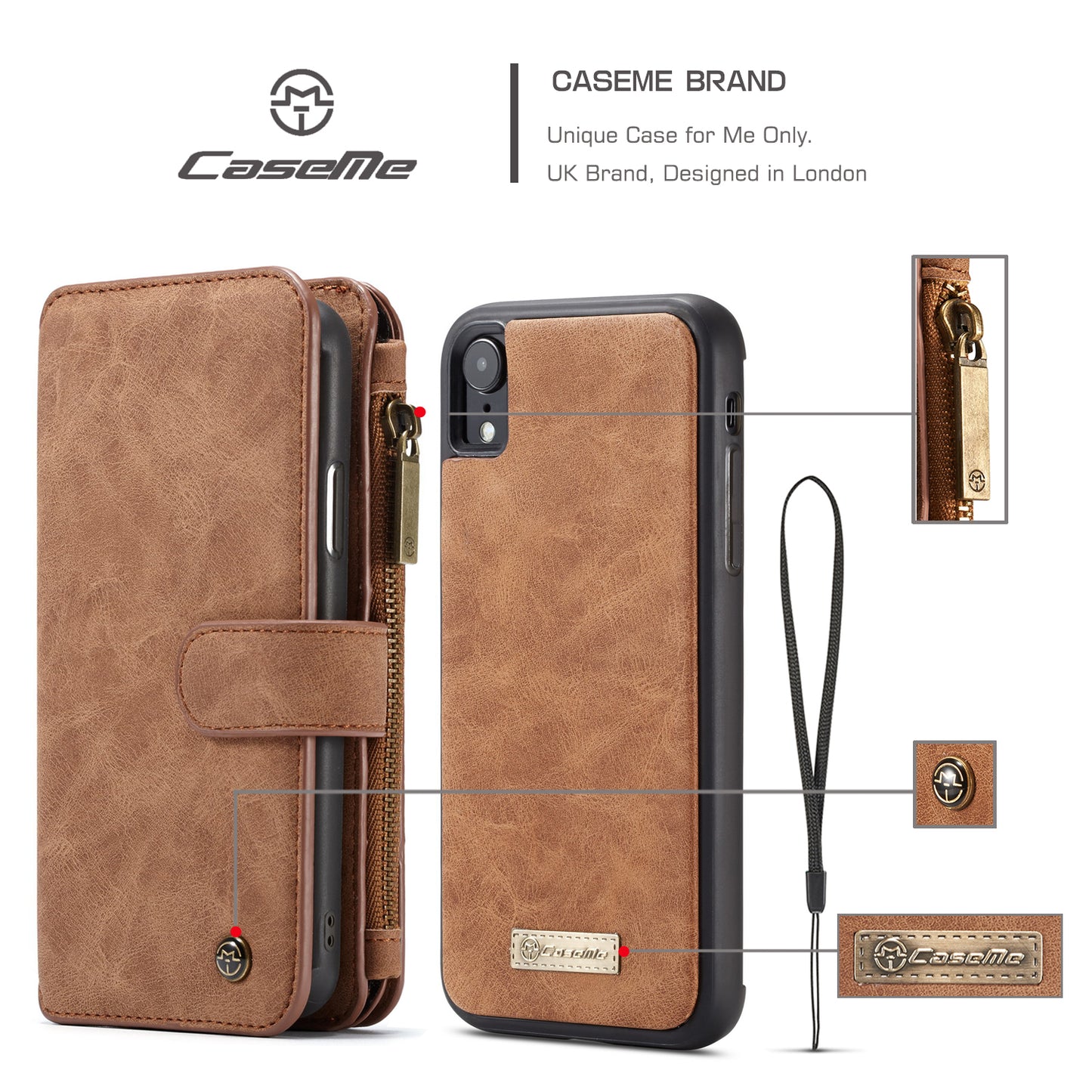 Multi-function Card Holder Retro Leather iPhone XR Case Detachable