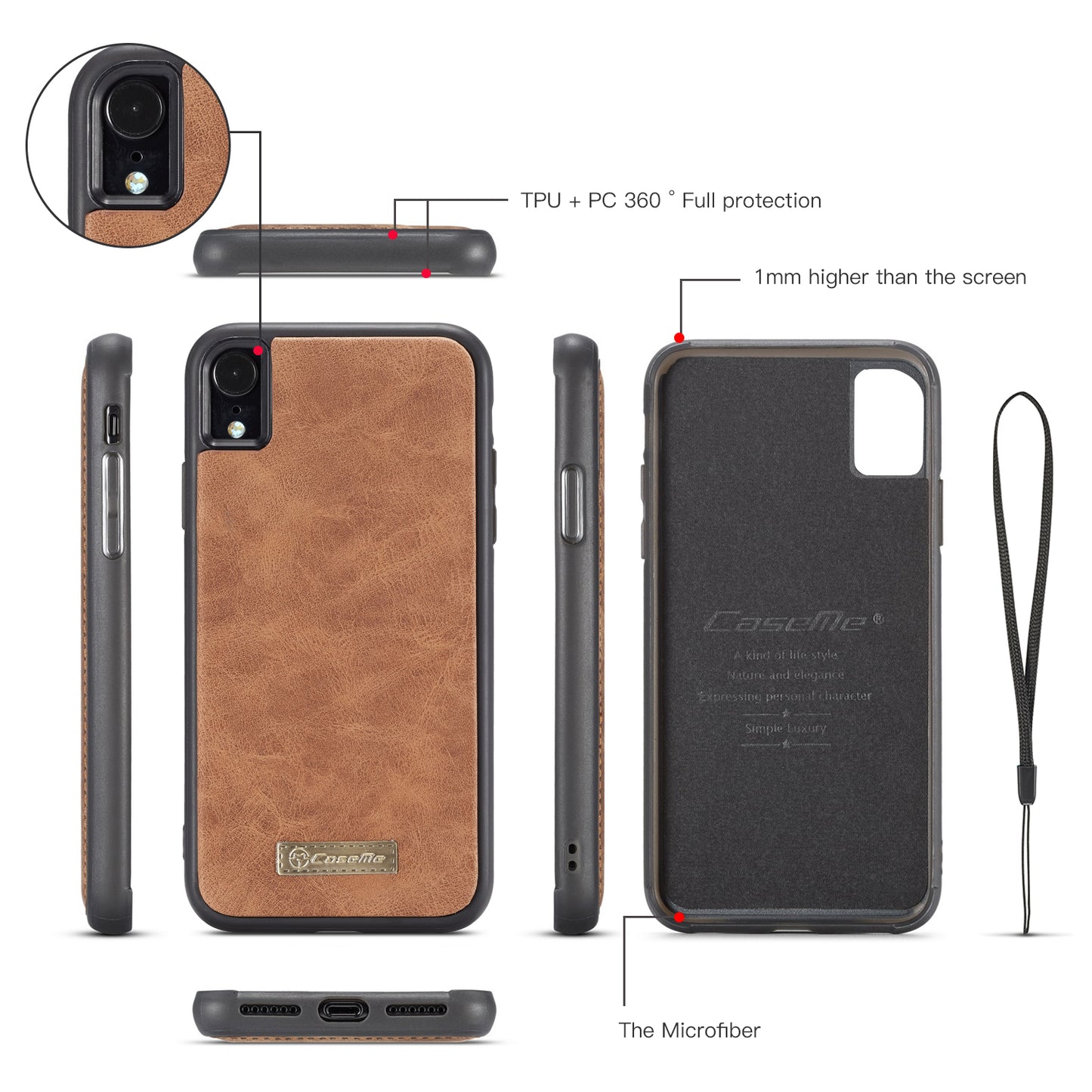 Multi-function Card Holder Retro Leather iPhone XR Case Detachable