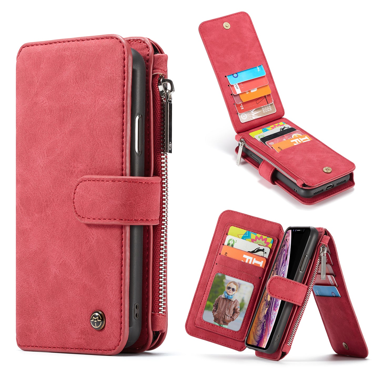 Multi-function Card Holder Retro Leather iPhone XR Case Detachable