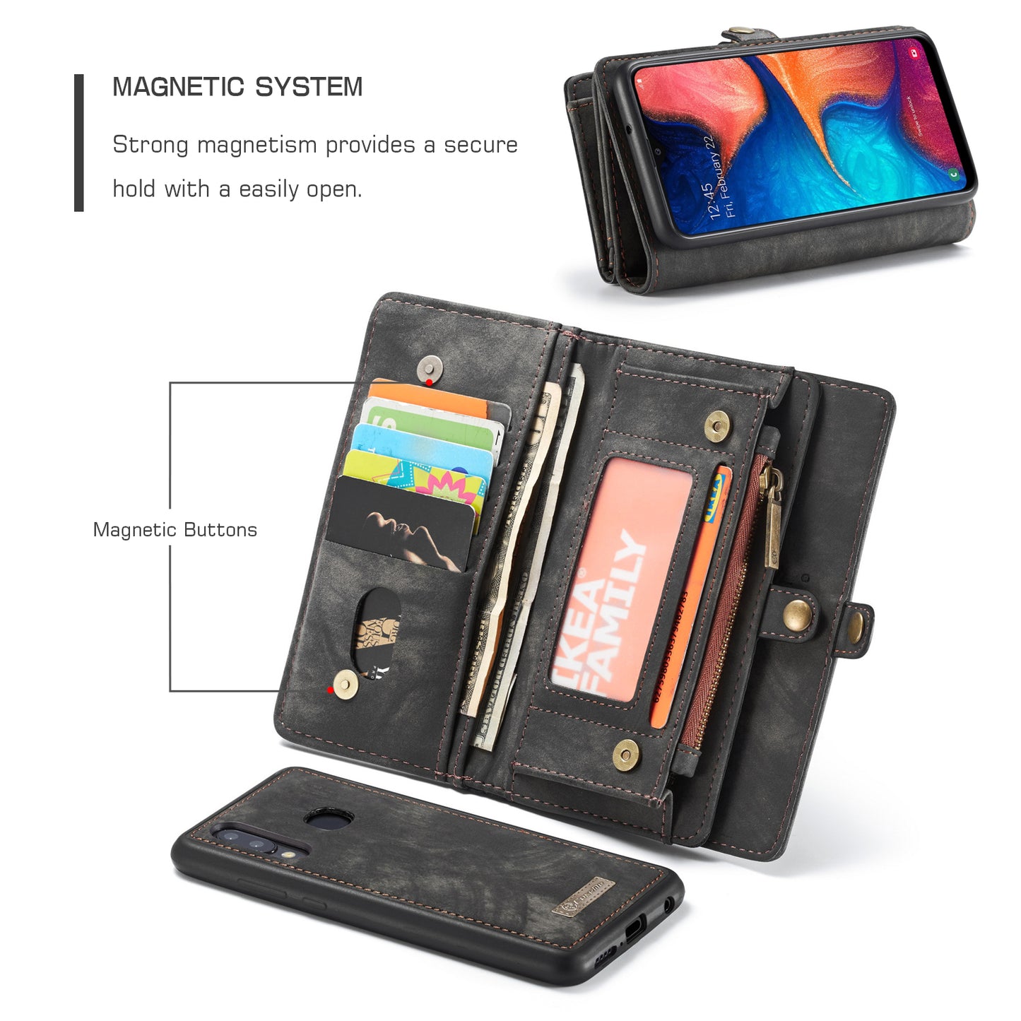 Vertical Magnetic Detachable 2 In 1 Samsung Galaxy A20 Case Hand Strap