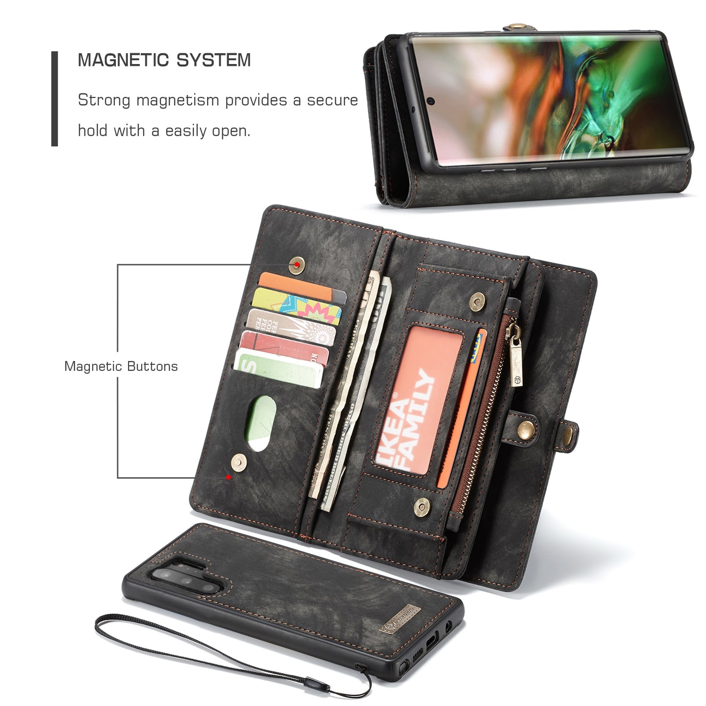 Vertical Magnetic Detachable 2 In 1 Galaxy Note10+ Case Hand Strap