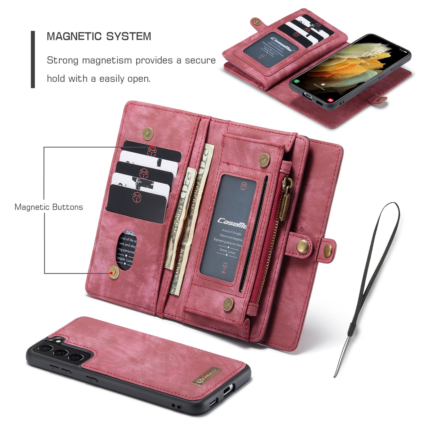 Vertical Magnetic Detachable 2 In 1 Samsung Galaxy S21 Case Hand Strap