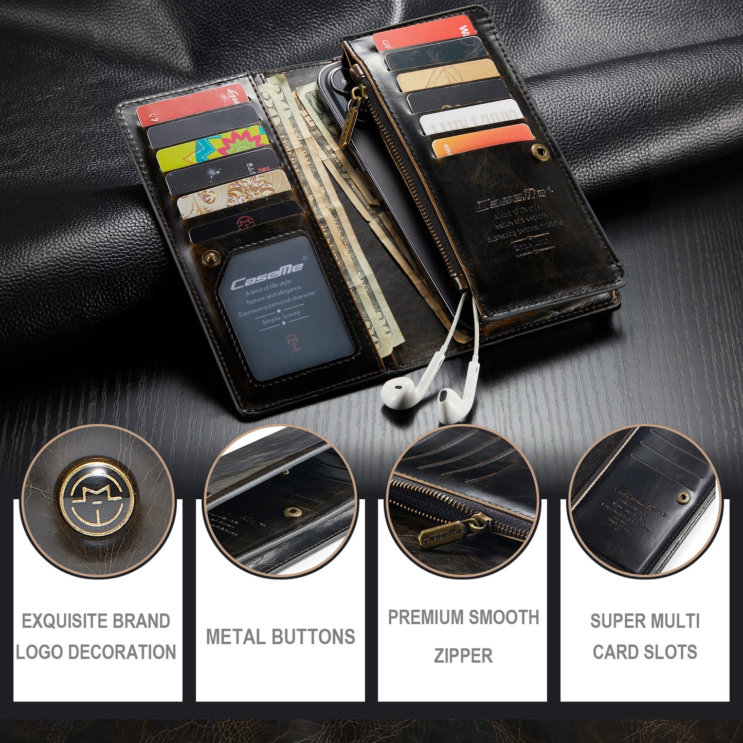 Men Retro Leather Multi-function Zipper Google Pixel 8 Pro Purse