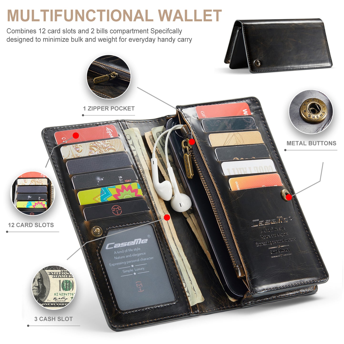 Men Retro Leather Multi-function Zipper Samsung Galaxy A04 Purse