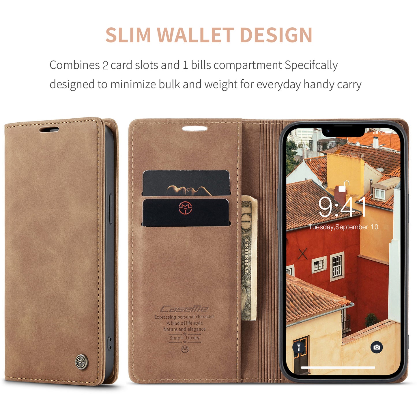 Book Classical Retro Leather Apple iPhone 14 Case Slim Wallet Stand