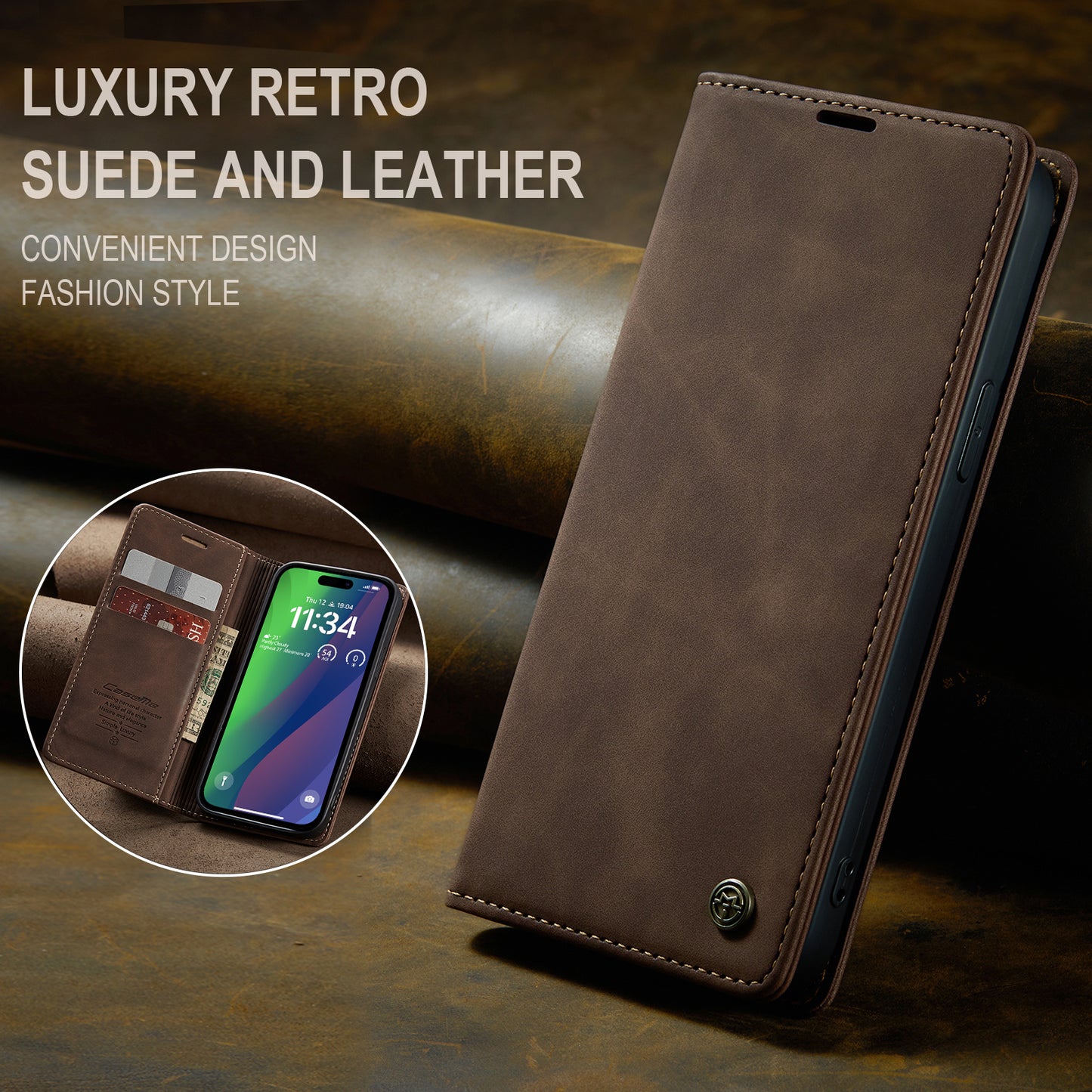 Book Classical Retro Leather iPhone 16 Case Slim Wallet Stand