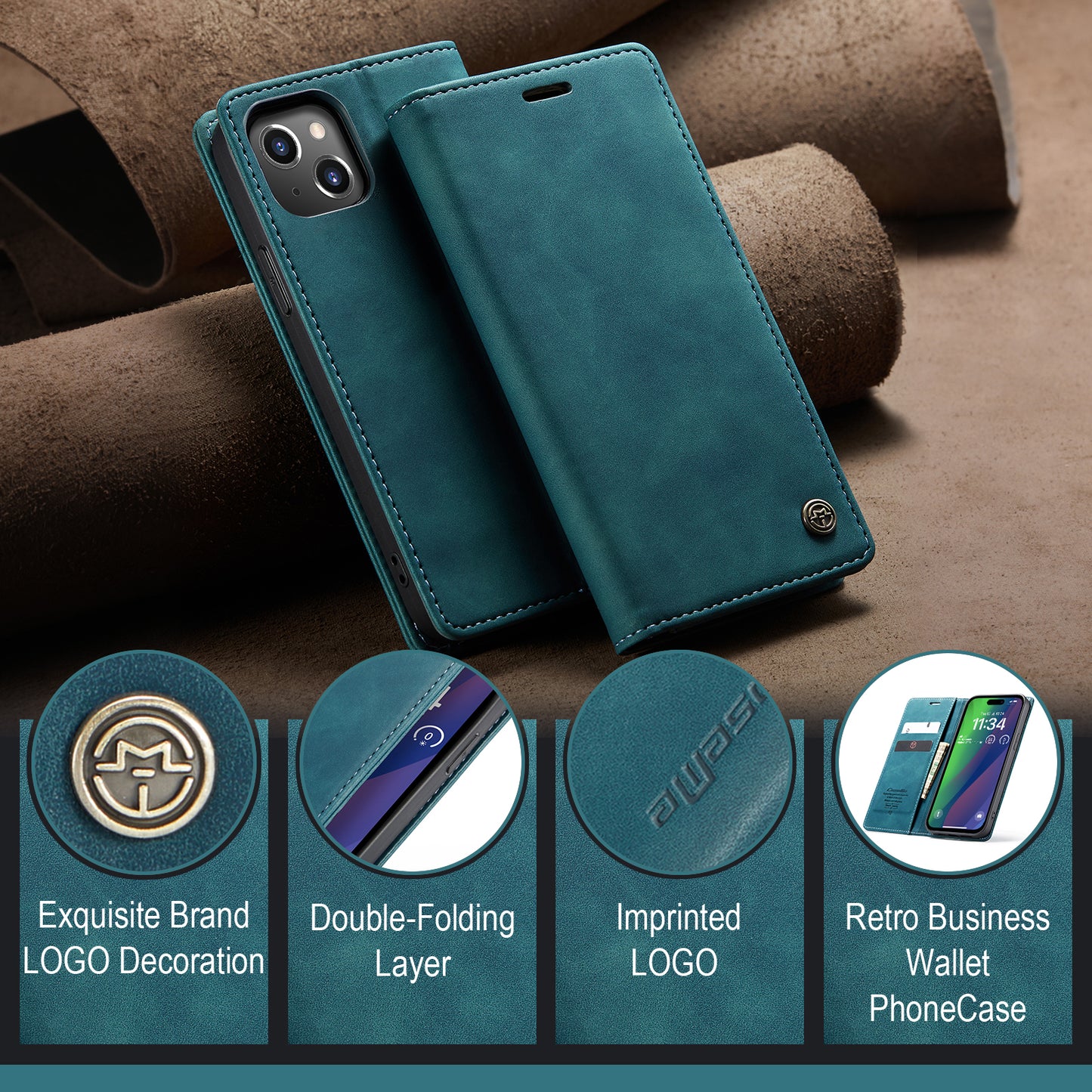 Book Classical Retro Leather iPhone 16 Plus Case Slim Wallet Stand