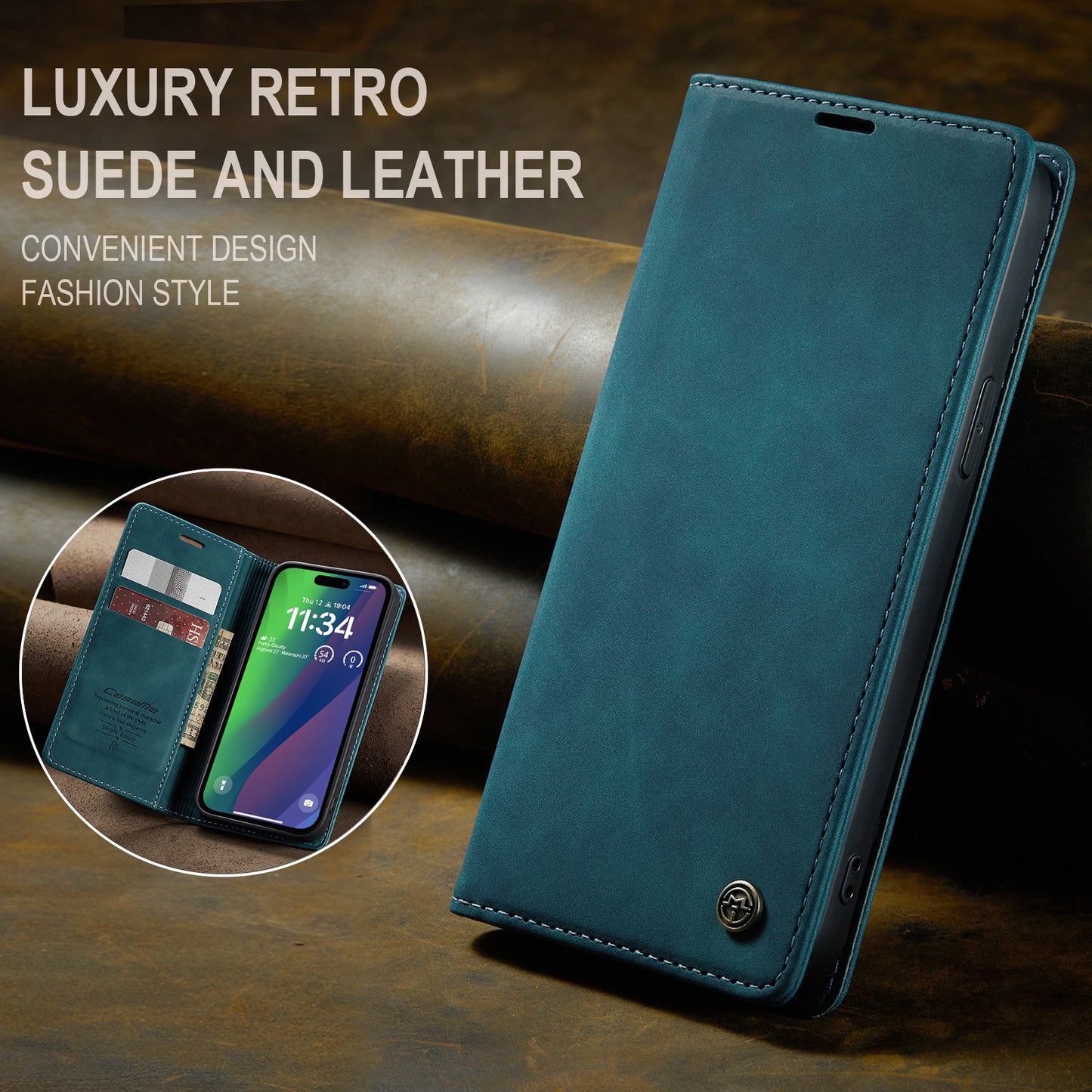 Book Classical Retro Leather iPhone 16 Plus Case Slim Wallet Stand