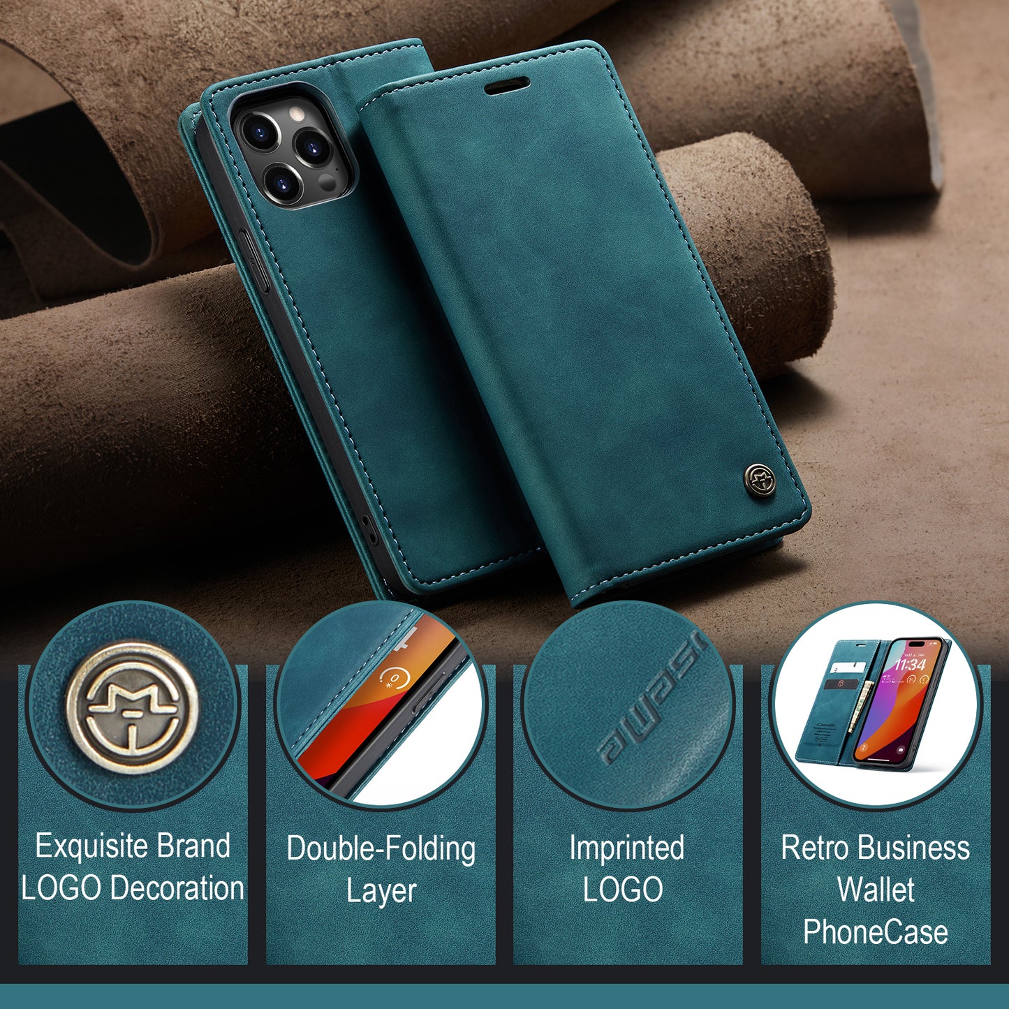 Book Classical Retro Leather iPhone 16 Pro Max Case Slim Wallet Stand