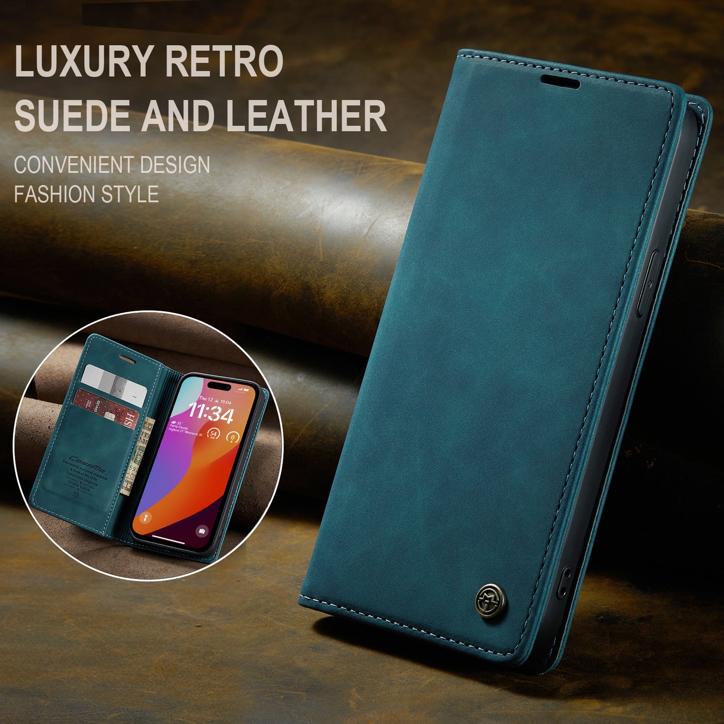 Book Classical Retro Leather iPhone 16 Pro Max Case Slim Wallet Stand