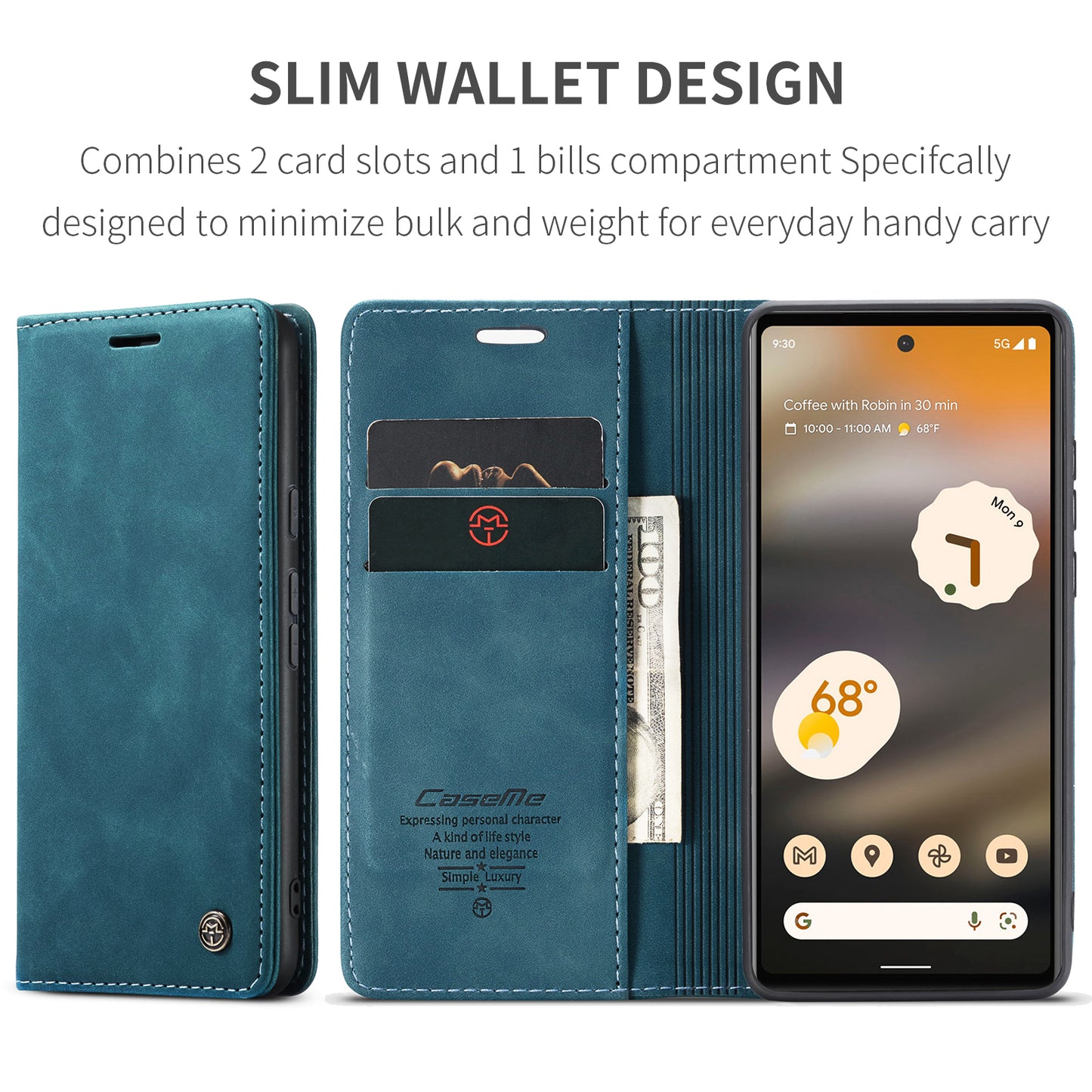 Book Classical Retro Leather Google Pixel 6A Case Slim Wallet Stand