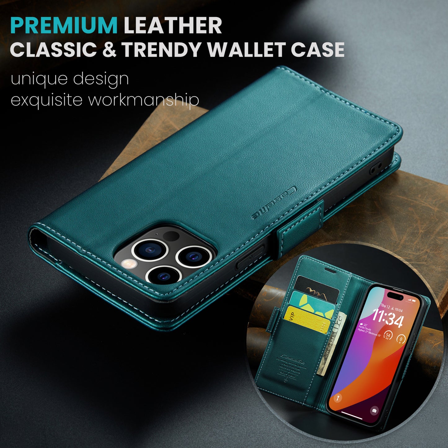 Butterfly Clasp Leather iPhone 16 Pro Case Wallet TPU Stand