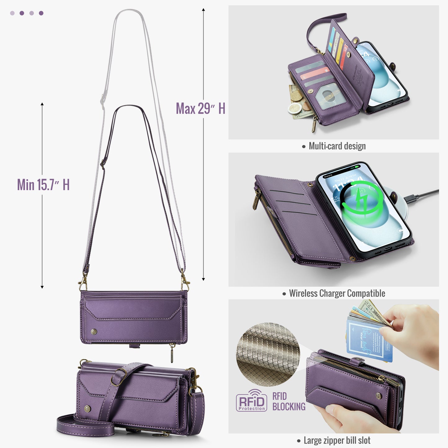 Women Shoulder Bag Apple iPhone 15 Plus Case Card Slots Buckle Pockets