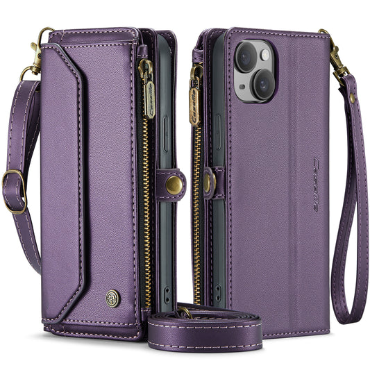 Women Shoulder Bag Apple iPhone 15 Plus Case Card Slots Buckle Pockets