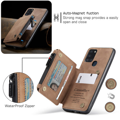 Wrist Strap Leather Card Holder Zipper Samsung Galaxy A21s Case Back