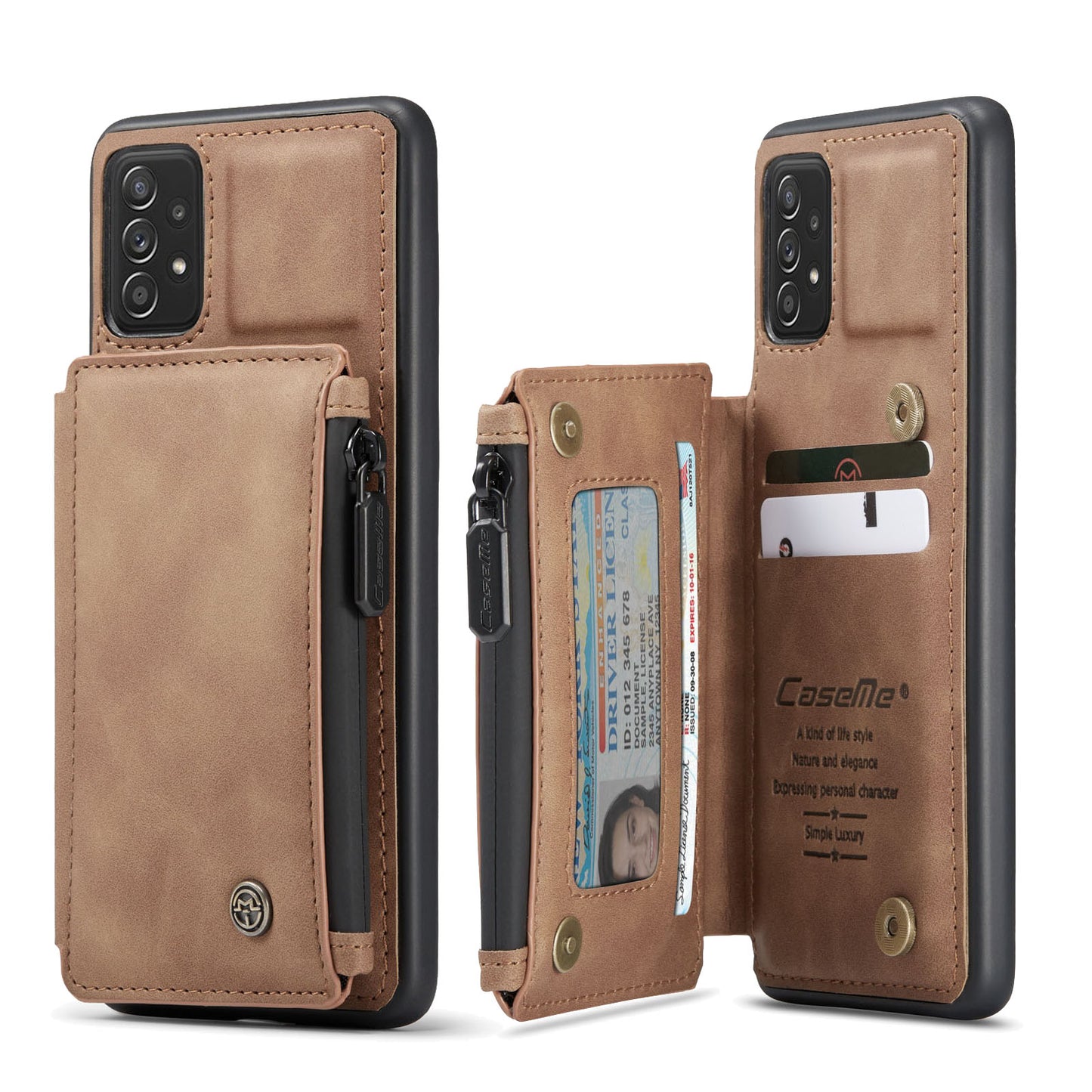 Wrist Strap Leather Card Holder Zipper Samsung Galaxy A52 Case Back