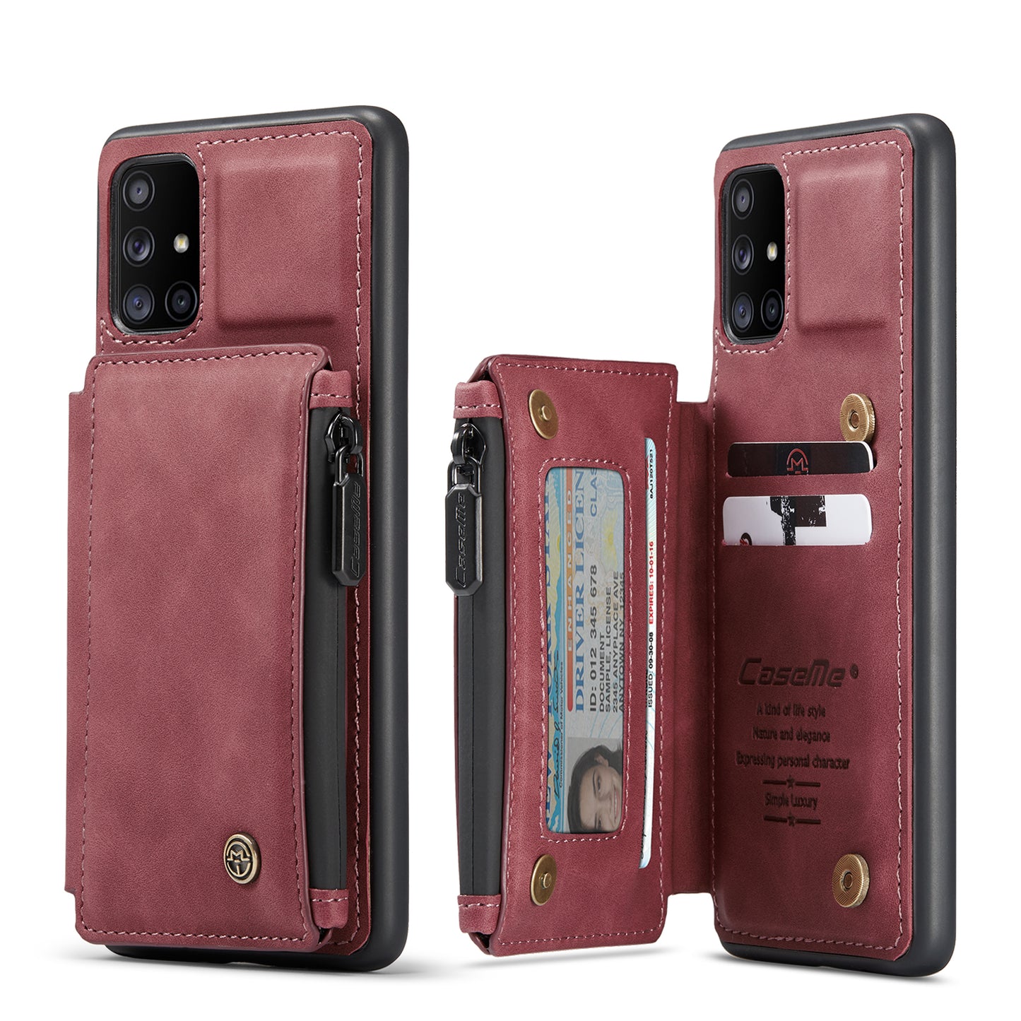 Wrist Strap Leather Card Holder Zipper Samsung Galaxy A71 Case Back