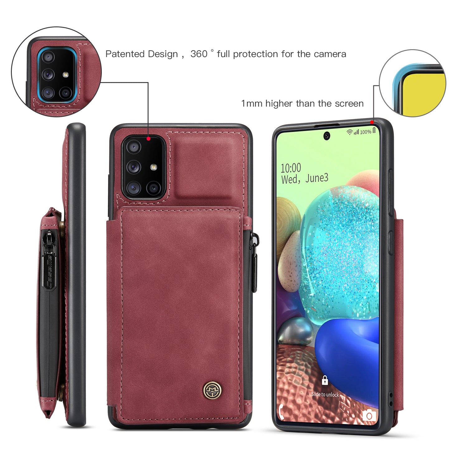 Wrist Strap Leather Card Holder Zipper Samsung Galaxy A71 Case Back