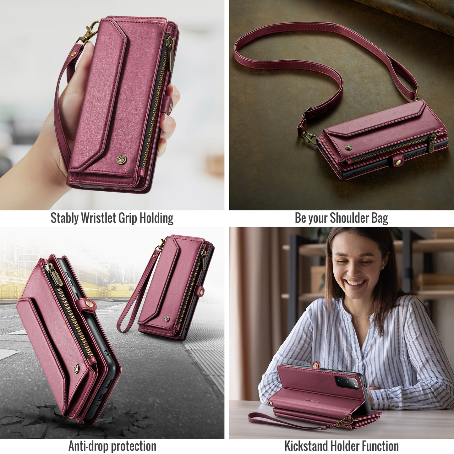 Women Shoulder Bag Galaxy S20 FE Case Card Slots Buckle Pockets