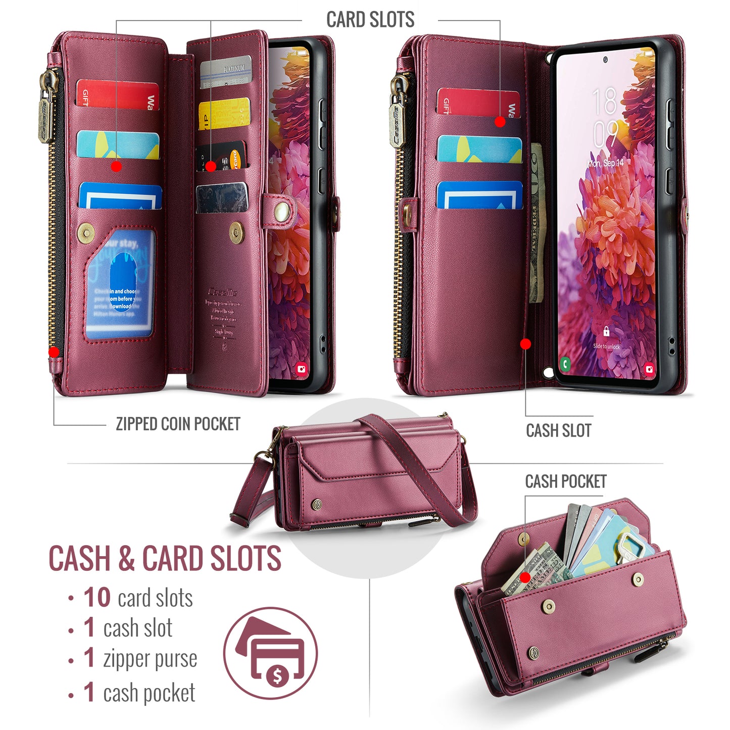 Women Shoulder Bag Galaxy S20 FE Case Card Slots Buckle Pockets