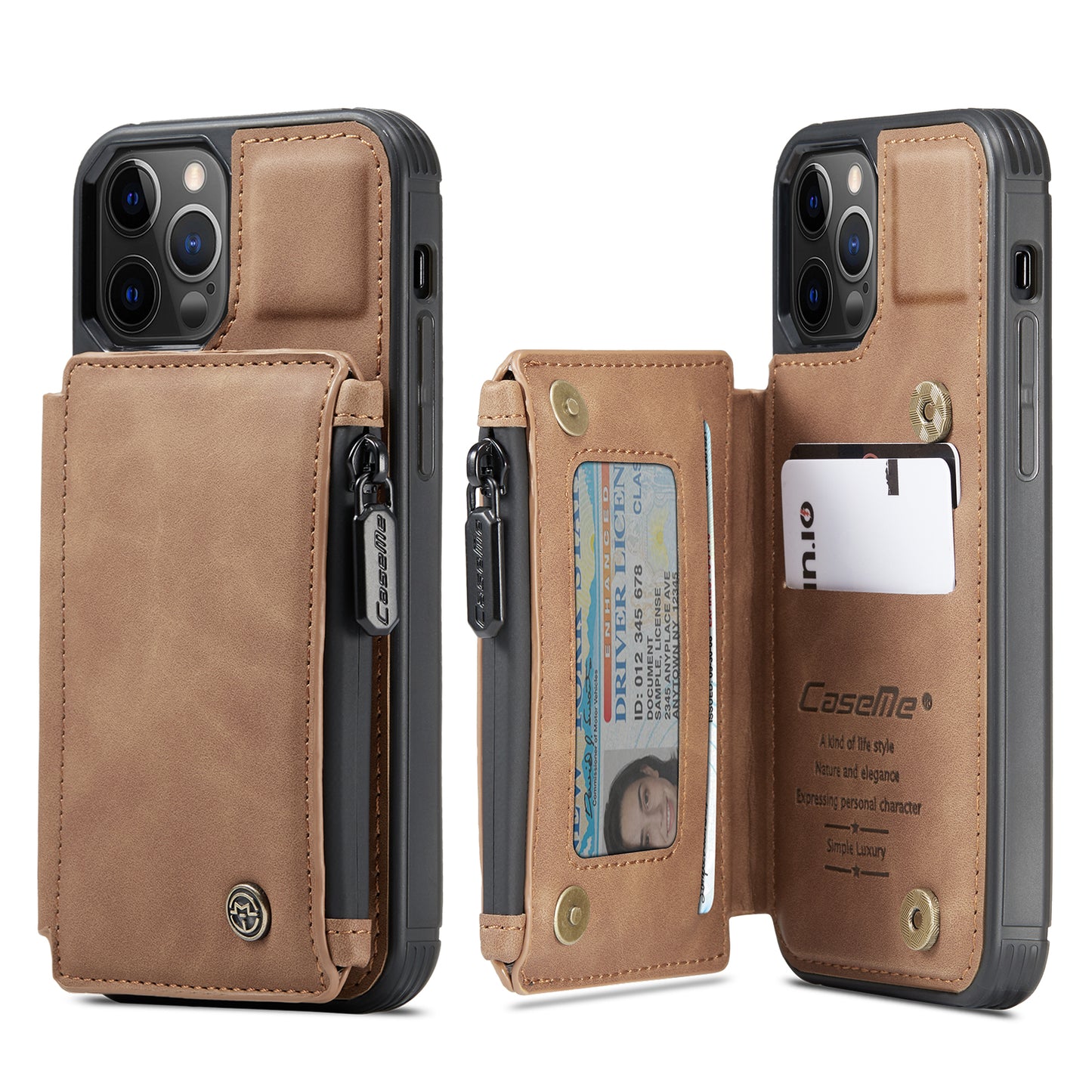 Wrist Strap Leather Card Holder Zipper iPhone 12 Pro Max Case Back