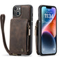 Wrist Strap Leather Card Holder Zipper Apple iPhone 14 Case Back