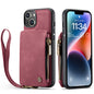 Wrist Strap Leather Card Holder Zipper Apple iPhone 14 Case Back