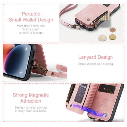 Wrist Strap Leather Card Holder Zipper Apple iPhone 14 Case Back