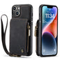 Wrist Strap Leather Card Holder Zipper Apple iPhone 14 Case Back