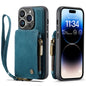 Wrist Strap Leather Card Holder Zipper Apple iPhone 14 Pro Case Back