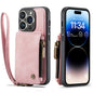 Wrist Strap Leather Card Holder Zipper Apple iPhone 14 Pro Case Back