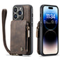 Wrist Strap Leather Card Holder Zipper Apple iPhone 14 Pro Case Back