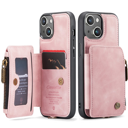 Wrist Strap Leather Card Holder Zipper Apple iPhone 15 Case Back