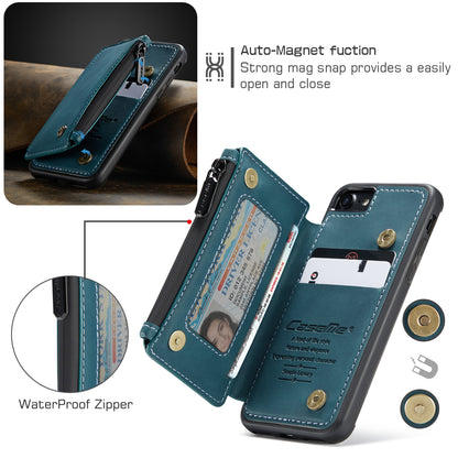 Wrist Strap Leather Card Holder Zipper iPhone SE (2020) Case Back