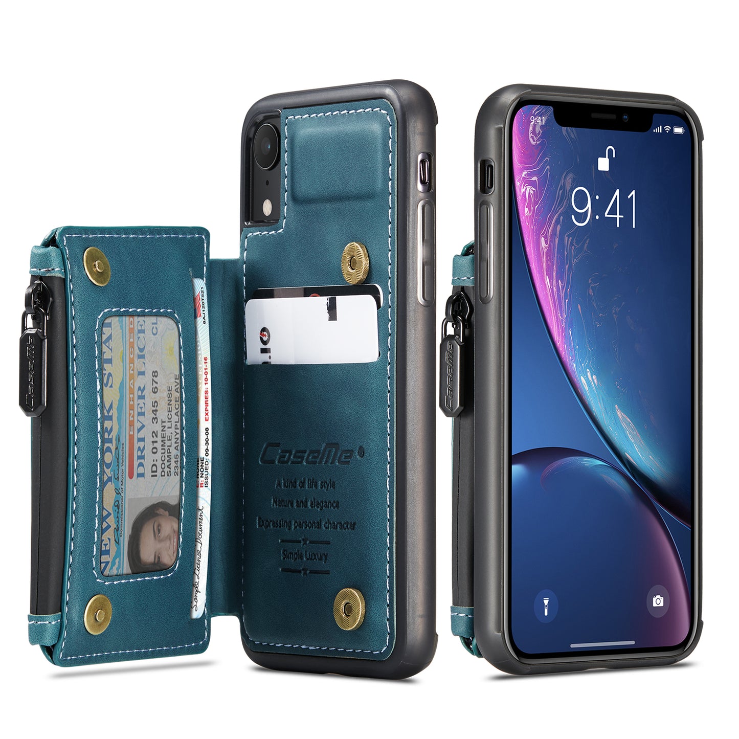 Wrist Strap Leather Card Holder Zipper Apple iPhone XR Case Back