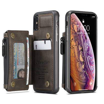 Wrist Strap Leather Card Holder Zipper Apple iPhone XR Case Back