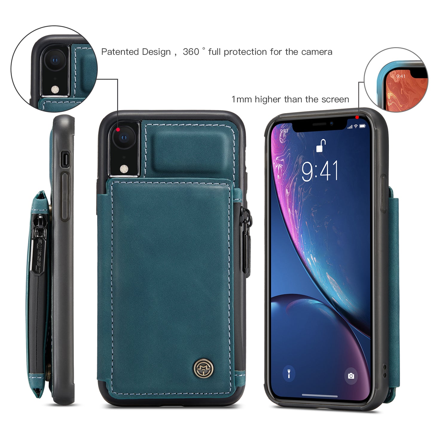 Wrist Strap Leather Card Holder Zipper Apple iPhone XR Case Back