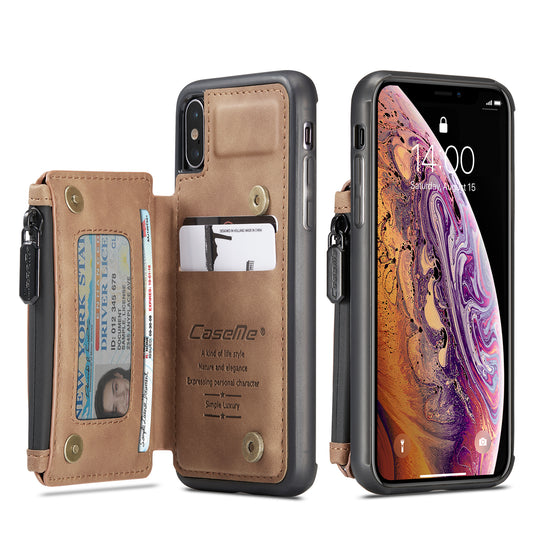 Wrist Strap Leather Card Holder Zipper Apple iPhone X Case Back