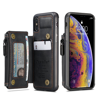 Wrist Strap Leather Card Holder Zipper Apple iPhone Xs Max Case Back