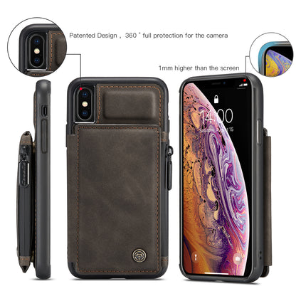 Wrist Strap Leather Card Holder Zipper Apple iPhone Xs Max Case Back