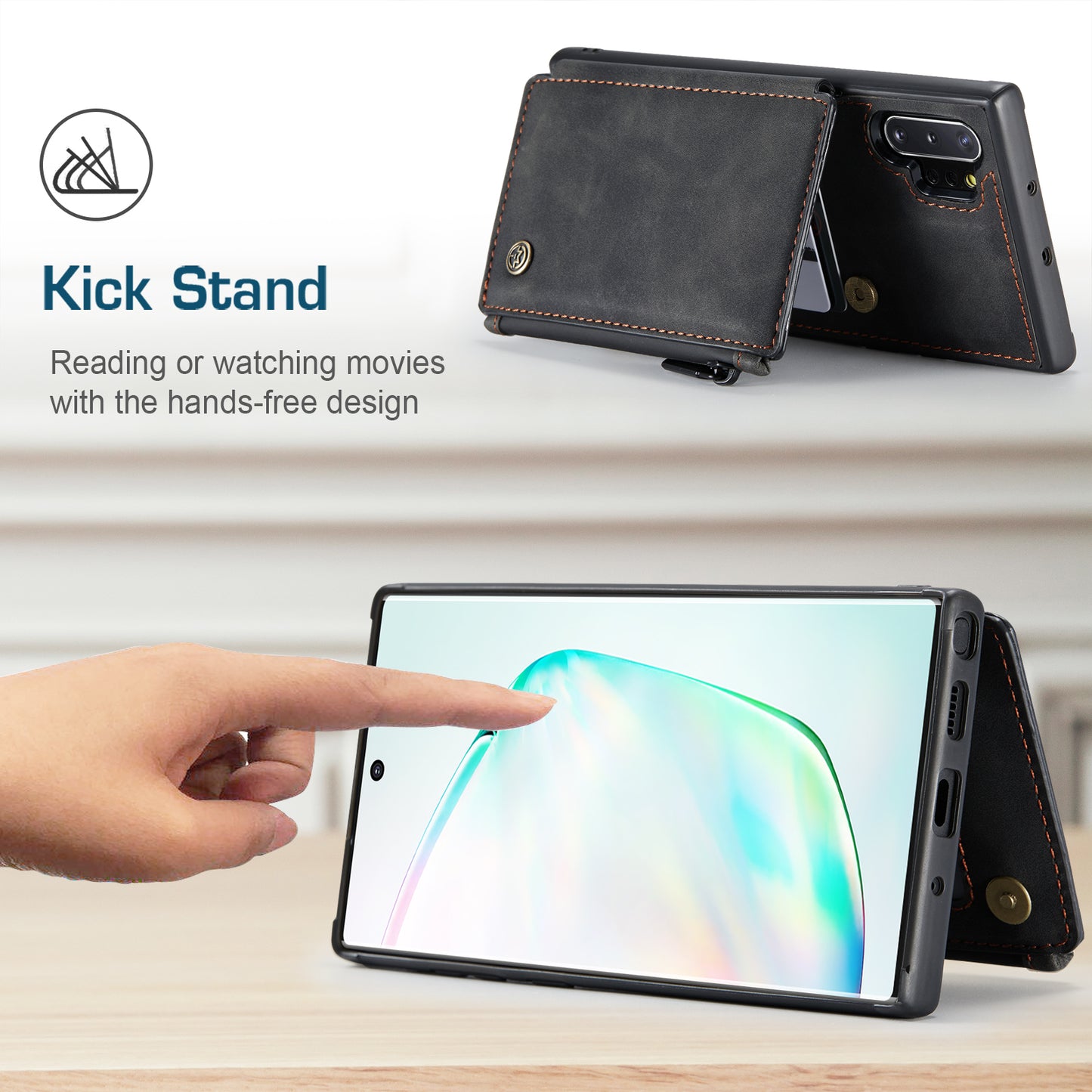 Wrist Strap Leather Card Holder Zipper Galaxy Note10+ Case Back