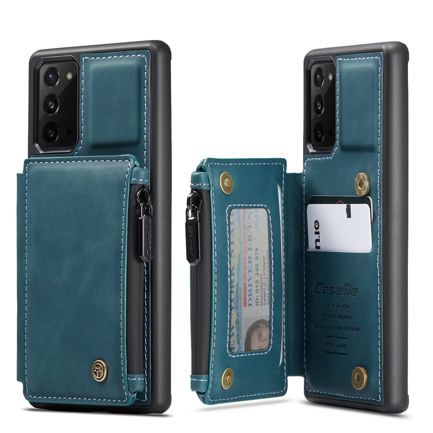 Wrist Strap Leather Card Holder Zipper Samsung Galaxy Note20 Case Back