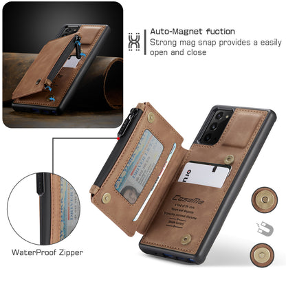 Wrist Strap Leather Card Holder Zipper Samsung Galaxy Note20 Case Back