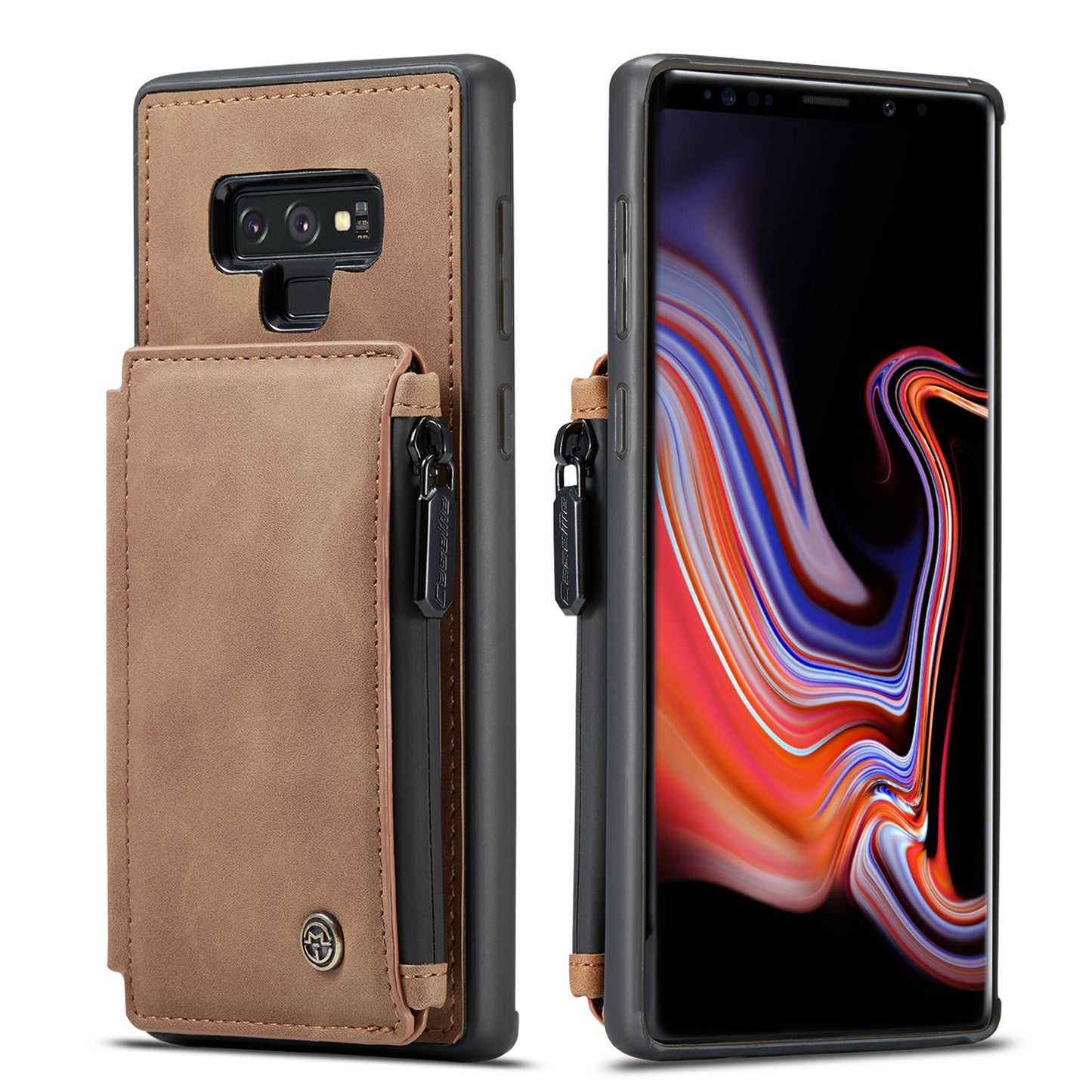 Wrist Strap Leather Card Holder Zipper Samsung Galaxy Note9 Case Back