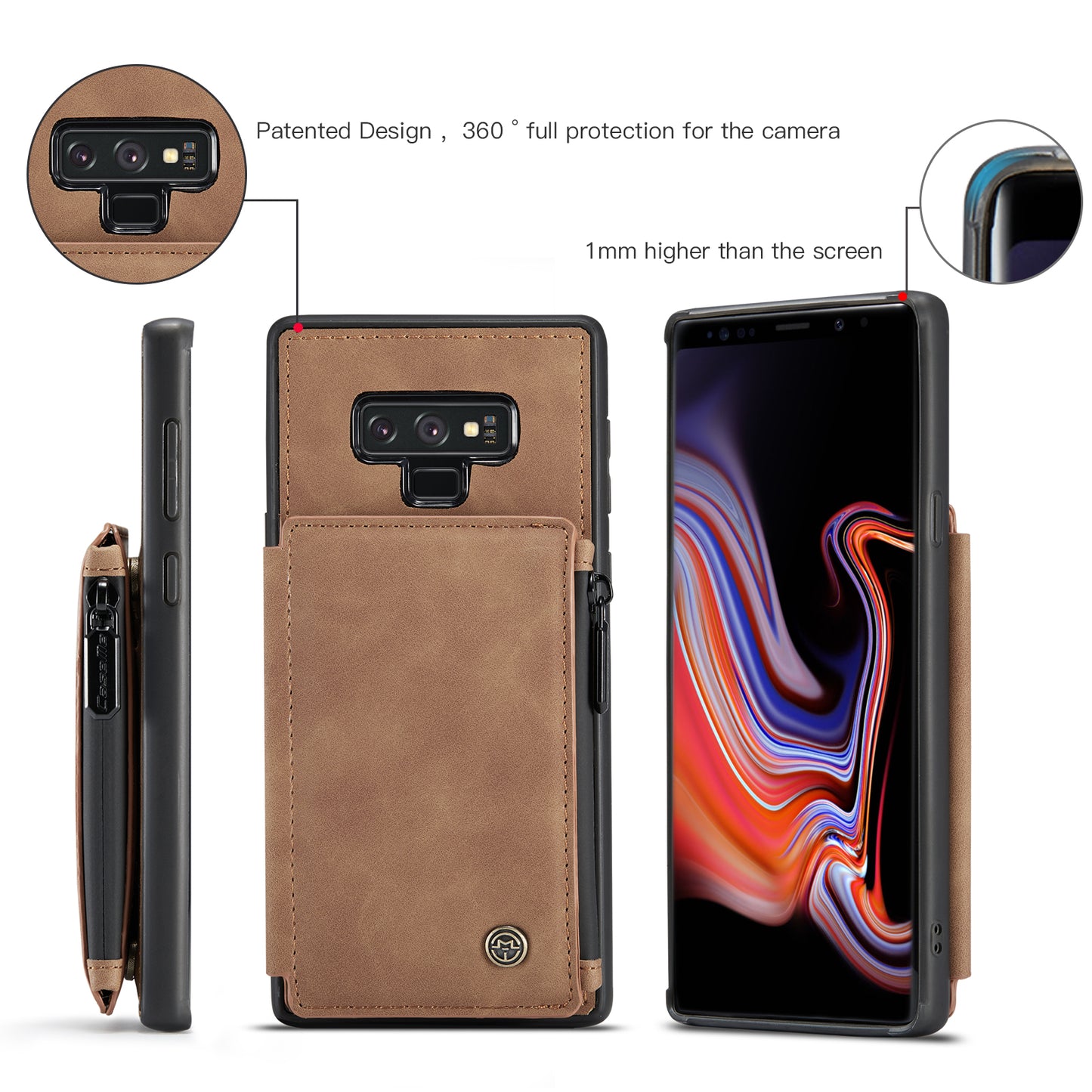 Wrist Strap Leather Card Holder Zipper Samsung Galaxy Note9 Case Back