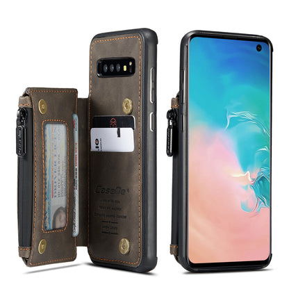 Wrist Strap Leather Card Holder Zipper Samsung Galaxy S10 Case Back